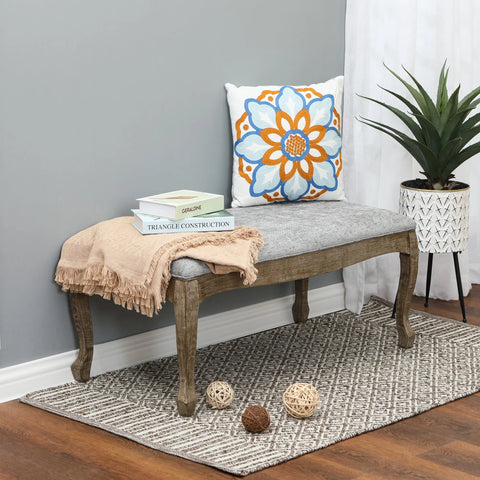 Upholstered Gray Linen Entryway and Bedroom Bench