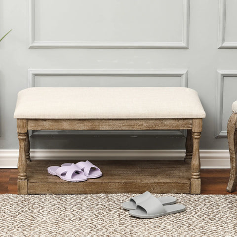 Upholstered Beige Linen Entryway and Bedroom Bench