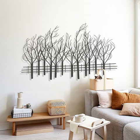 Snowy Black Metal Field of Trees Wall Decor