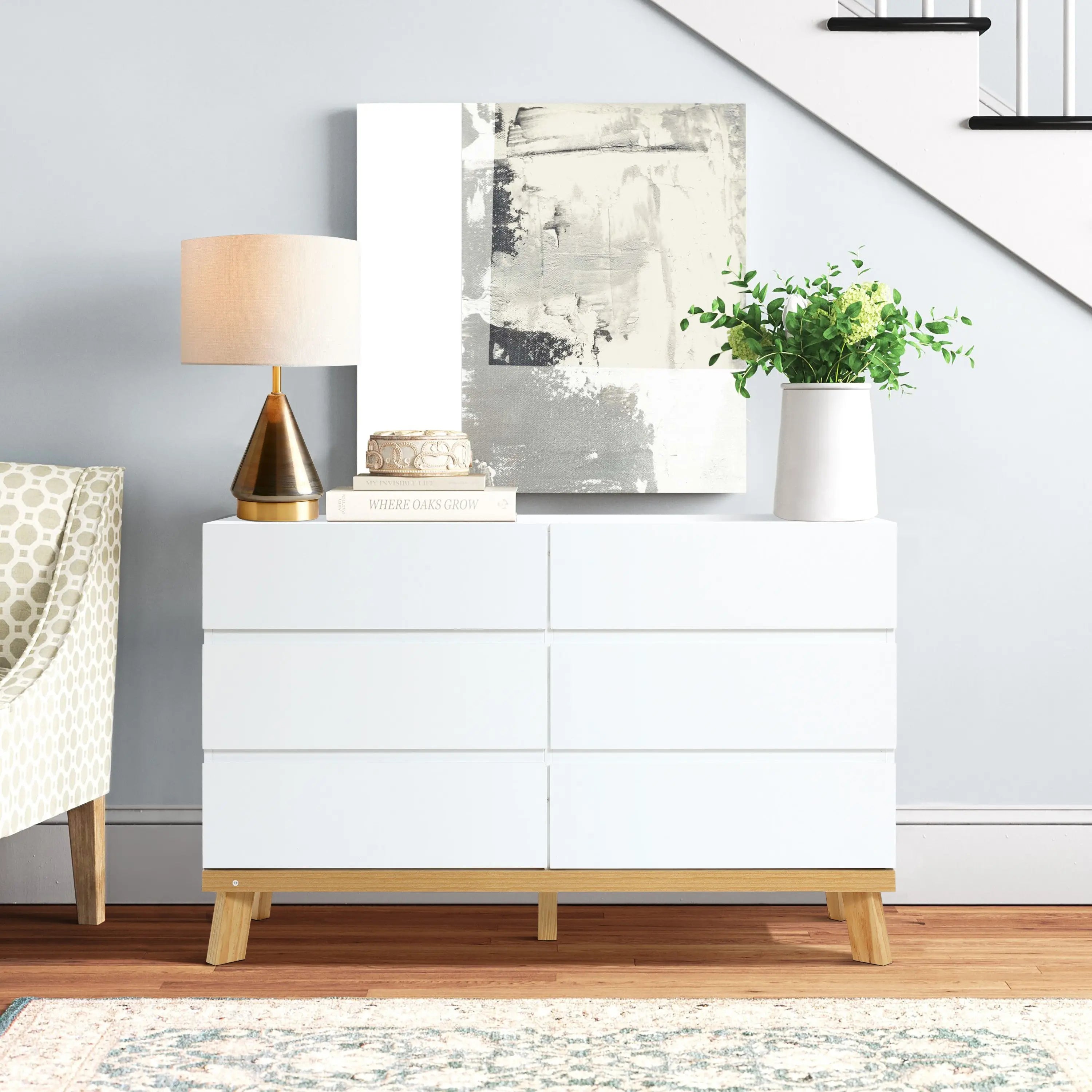 LuxenHome Modern White Wood 6-Drawer Dresser LuxenHome Modern White Wood 6-Drawer Dresser