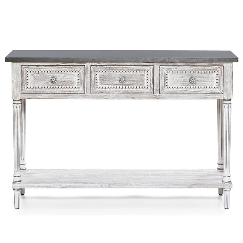 Distressed White Wood and Metal 3-Drawer 1-Shelf Console and Entry Table