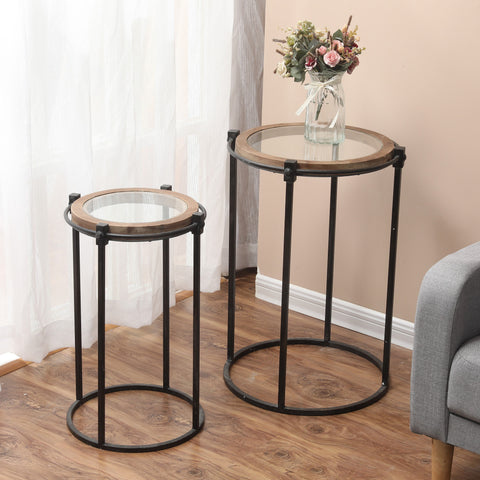 2-Piece Metal and Glass Round Accent Drink Table