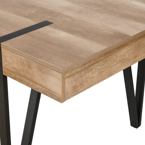 White Oak Wood Finish and Metal Dining Table