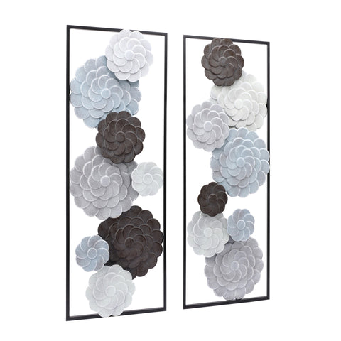 Multi-Color Flowers Metal Rectangular Panels Wall Decor, Set of 2