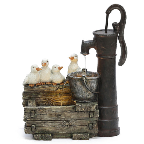 Farmhouse Crate and Baby Ducks Resin Outdoor Fountain with LED Lights