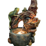 frog-and-a-bird-sitting-on-a-tree-trunk-and-bubbling-water-fountain