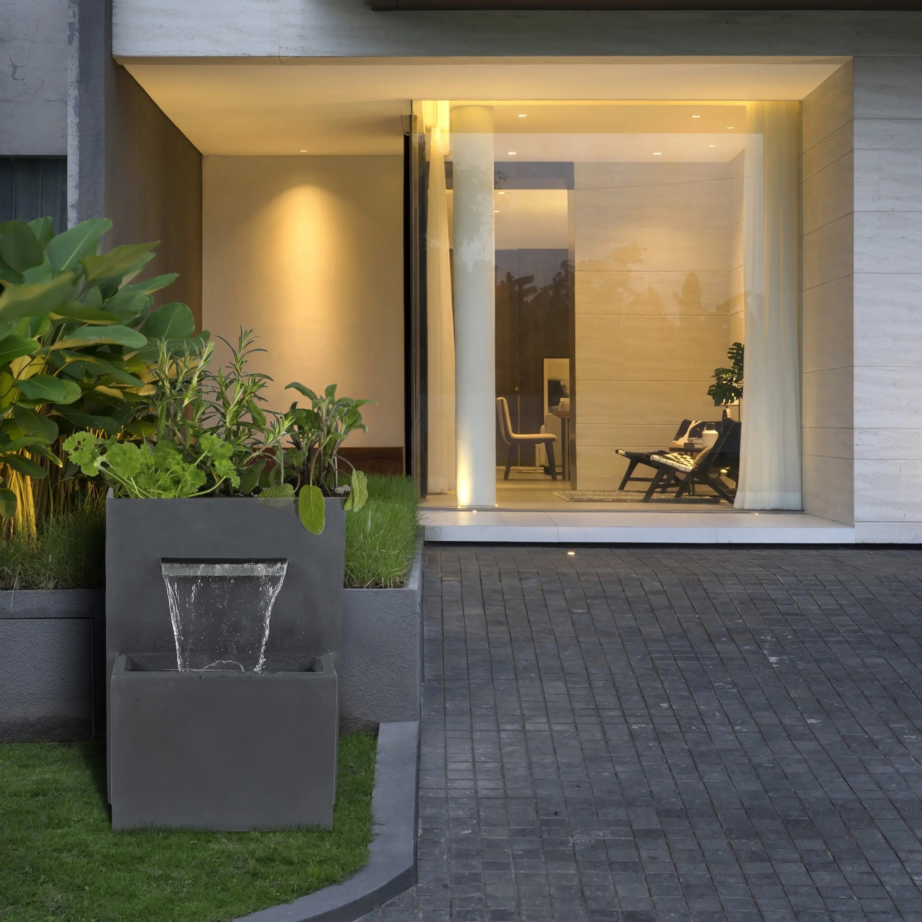 waterfall outdoor fountain with LED lights