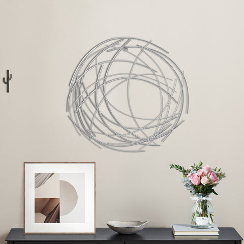 Silver Metal Abstract Swirl Round Wall Decor