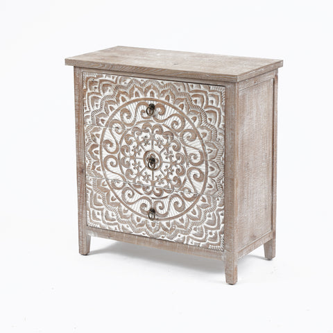 Rustic Floral Carved 3-Drawer Accent Chest