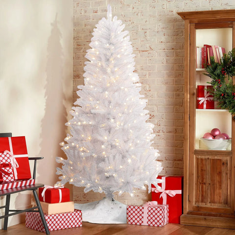 6.5Ft Pre-Lit Artificial White Full Christmas Tree