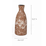 This tall, rust-colored speckled vase exudes rustic charm, standing 12.2 inches high with a 5.12-inch diameter, beautifully showcasing its handcrafted earthenware allure.
