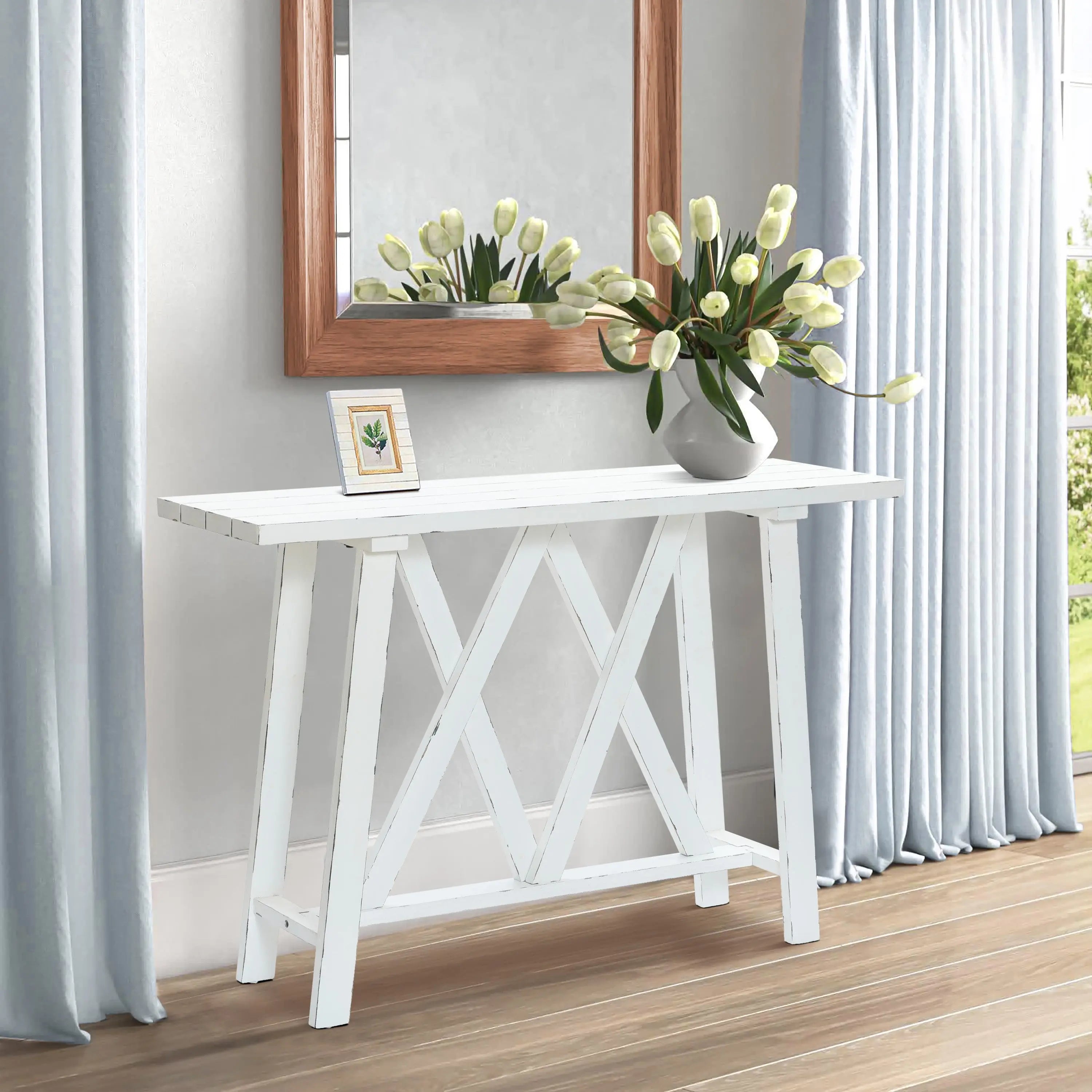Farmhouse White 48" W Console and Entry Table - LuxenHome