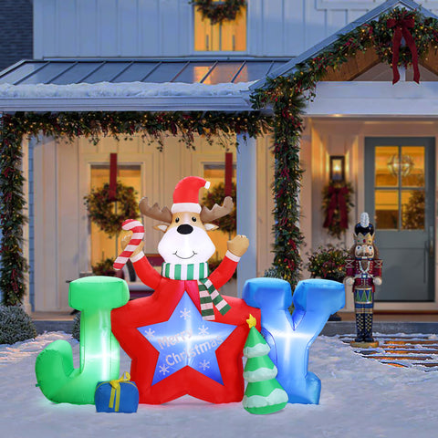 6Ft L Reindeer Joy Outdoor Holiday Inflatable with LED lights