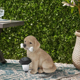 Farmstead garden statue, puppy, w/ solar light