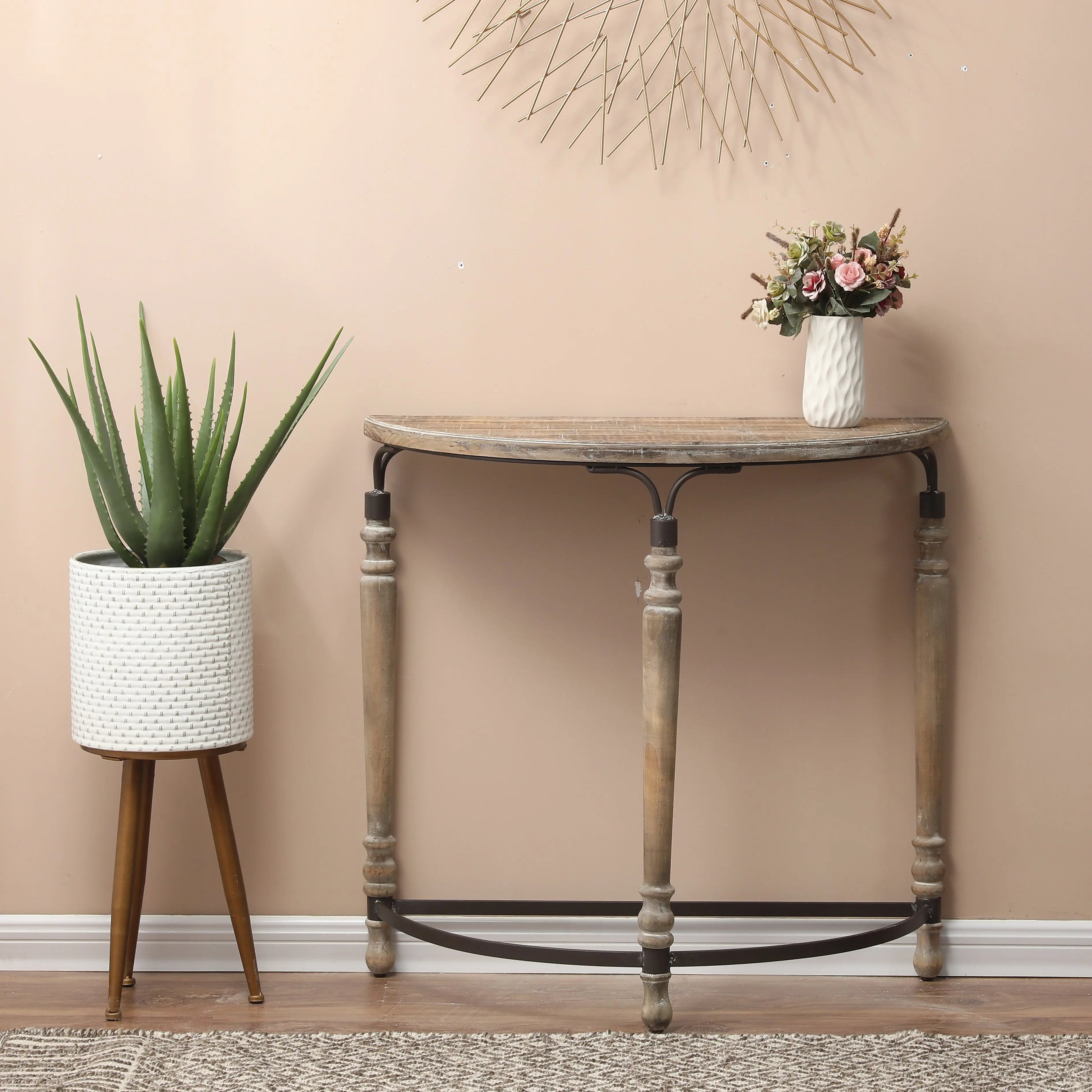 Rustic Wood and Metal Half Moon Console and Entry Table - LuxenHome