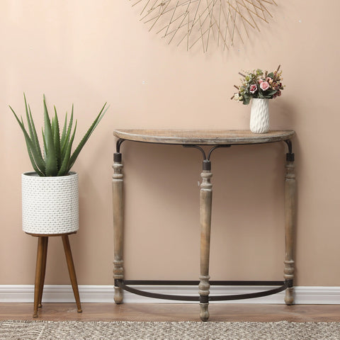 Rustic Wood and Metal Half Moon Console and Entry Table