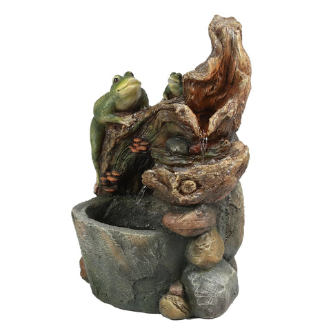 Brown, Green, and Gray Resin Frogs and Tree Outdoor Fountain with LED Light