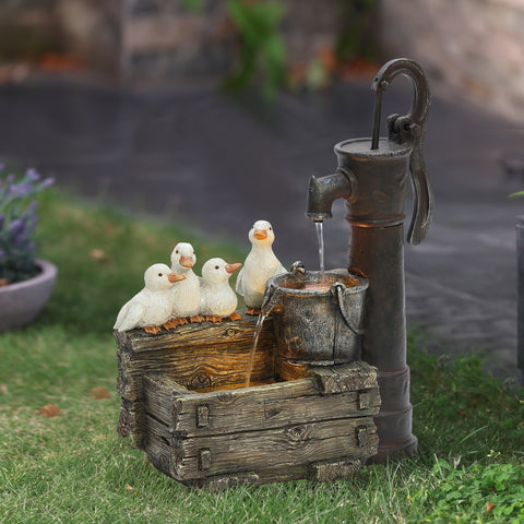 Farmhouse Crate and Baby Ducks Resin Outdoor Fountain with LED Lights