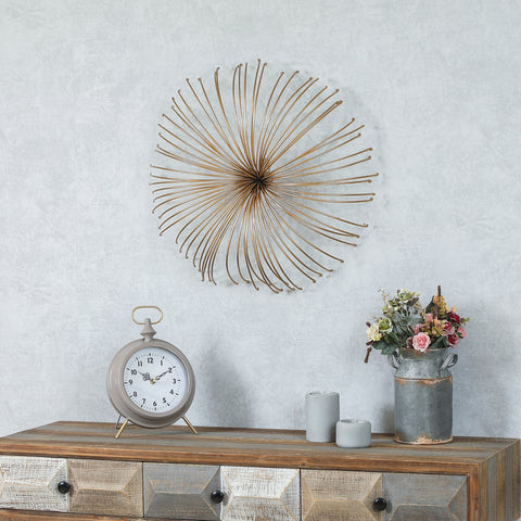Gold Abstract Flower Round Metal Wall Decor