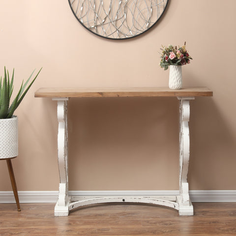 Vintage White and Natural Wood Console and Entry Table