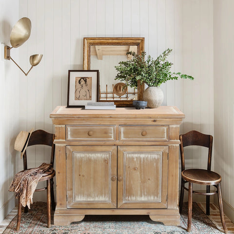 Distressed Wood 2-Drawer 2-Door Storage Cabinet