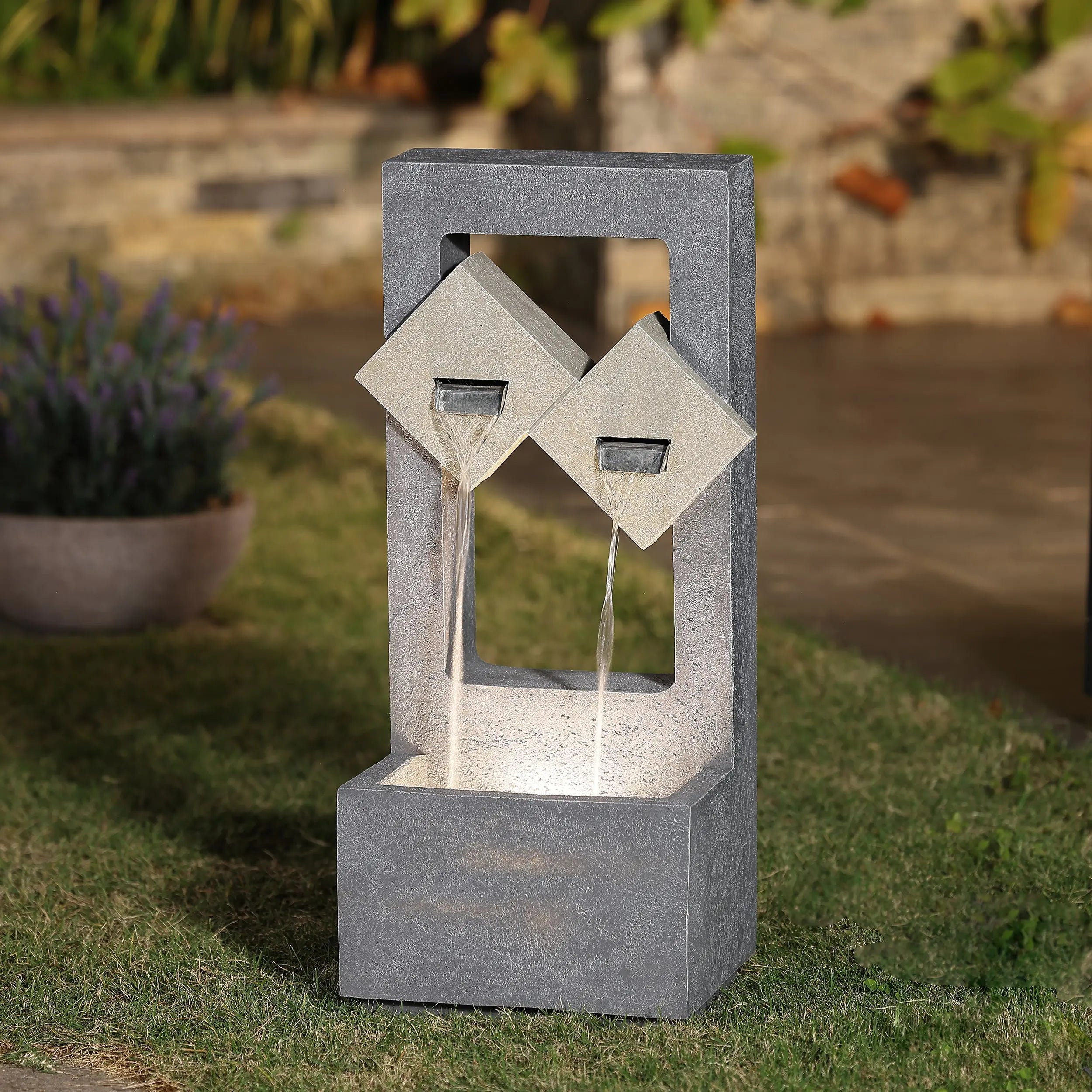 water-feature-in-a-garden-with-LED-lights
