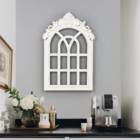 Distressed White Vintage Arched Window Wood Wall Decor