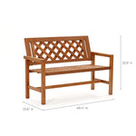 Crafted with solid wood construction, this outdoor wooden bench features a charming lattice backrest. Measuring 48.4 inches wide, 23.6 inches deep, and 33.9 inches high, it makes an ideal garden bench for any serene setting.