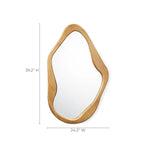 Asymmetrical wooden-framed mirror with dimensions labeled: 39.2 inches high and 24.2 inches wide, this organic piece serves as a versatile accent for any space.