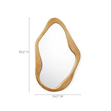 Asymmetrical wooden-framed mirror with dimensions labeled: 39.2 inches high and 24.2 inches wide, this organic piece serves as a versatile accent for any space.