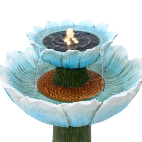Blue Lotus Bubbling Birdbath with Lights, Solar Powered