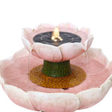 Pink-two-tier-flower-birdbath-with-solar-power-lights-and-waterfall-effect