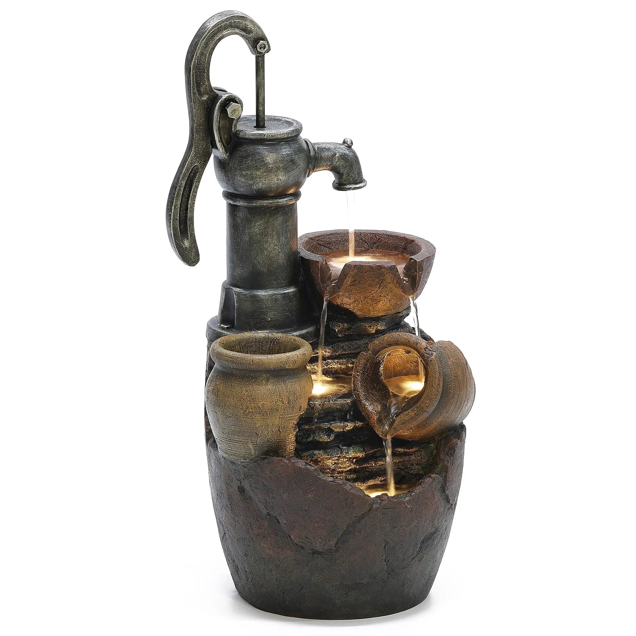 Farmhouse-pump-and-pots-resin-outdoor-fountain-with-led-lights