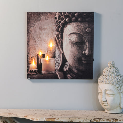 Zen Buddha and Candles Lighted Canvas Print