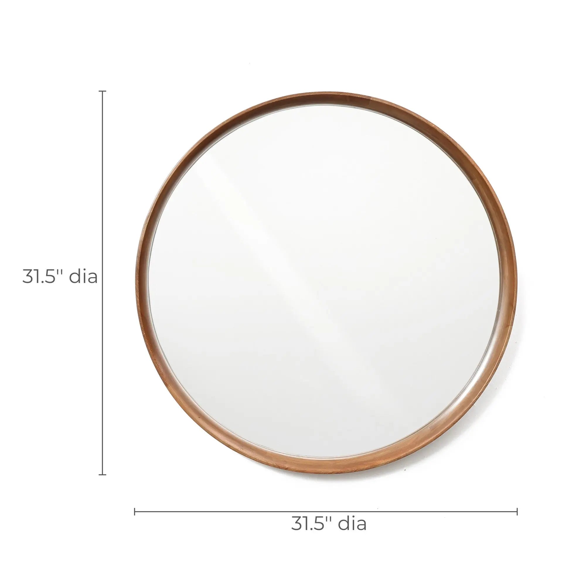 This exquisite wooden round wall mirror features a solid wood frame with a natural wood finish, measuring 31.5 inches in diameter.