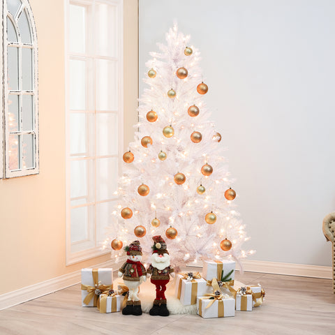 6.5Ft Pre-Lit Artificial White Full Christmas Tree