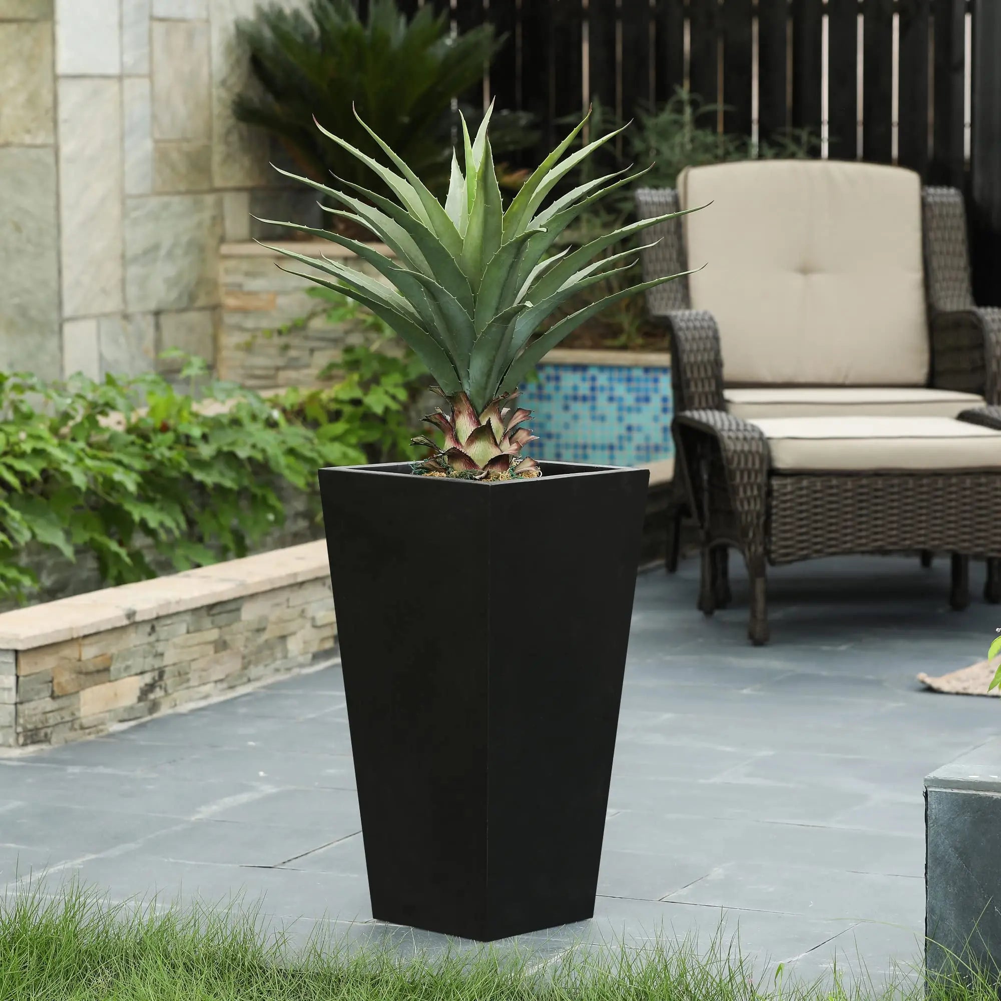 beautiful-outdoor-planter-for-faux-plants-in-black
