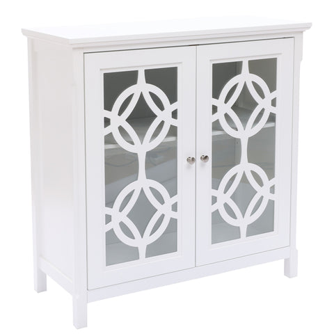 White Pine Wood Glass-Pane 2-Door Storage Cabinet