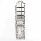 distressed-white-wood-farmhouse-door-leaning-floor-and-wall-mirror