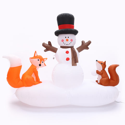 6Ft Snowman with Fox and Squirrel Inflatable with Multi-Color Disco Lights