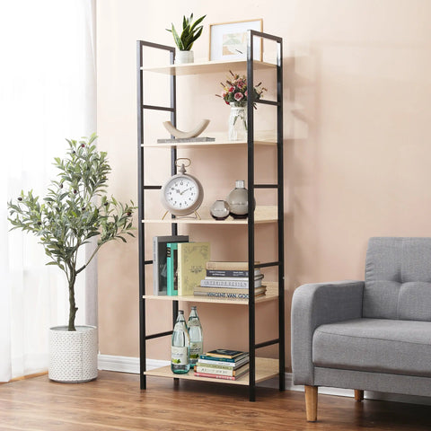 5-Shelf 63" H x 23.62" W Wood and Metal Etagere Bookcase