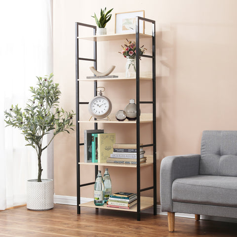 5-Shelf Wood and Metal Etagere Bookcase