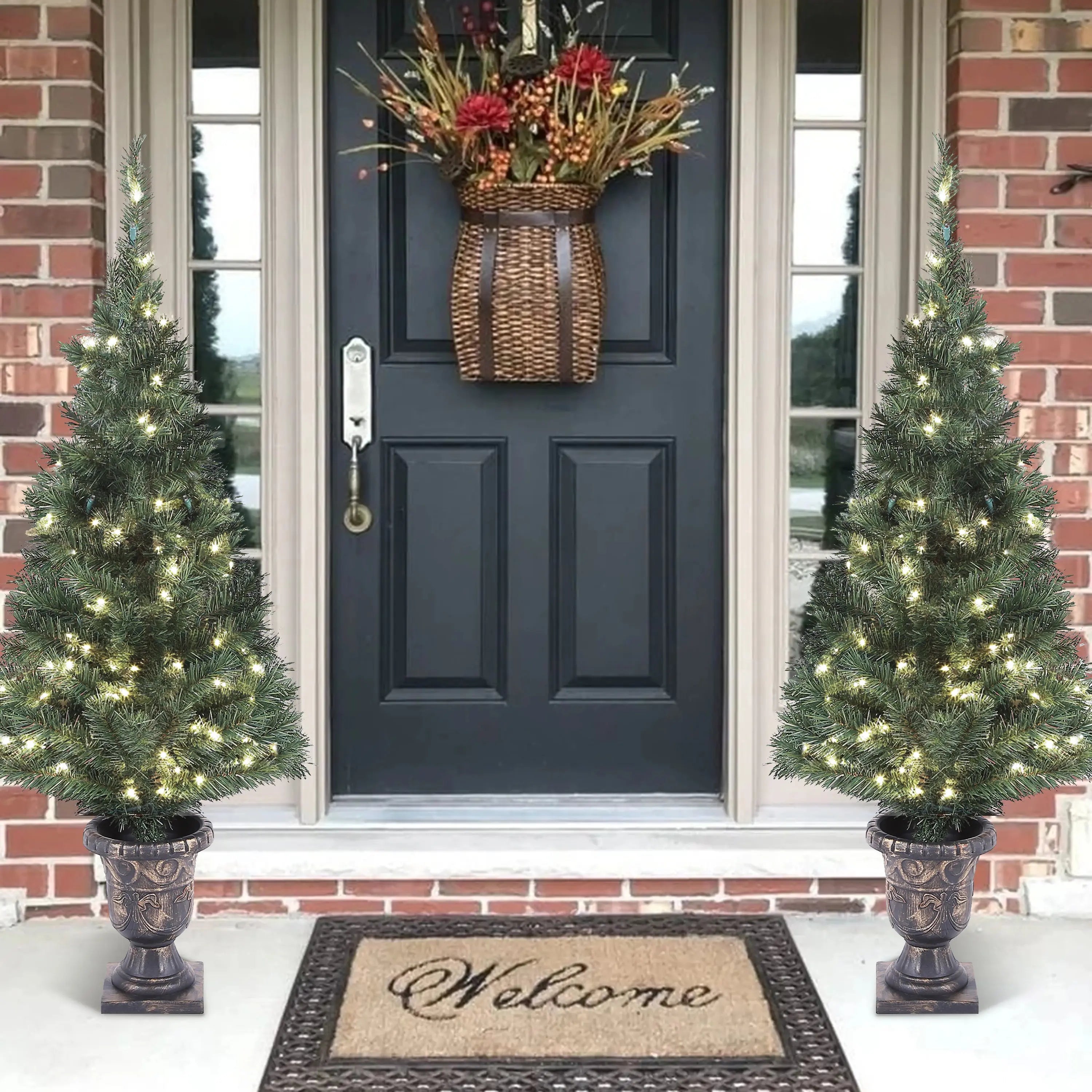set-of-2-artificial-flocked-pine-christmas-tree-for-outdoor-use-and-gift-decoration