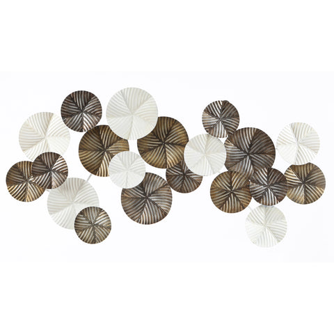 White and Gold Metal Textured Round Discs Abstract Wall Art