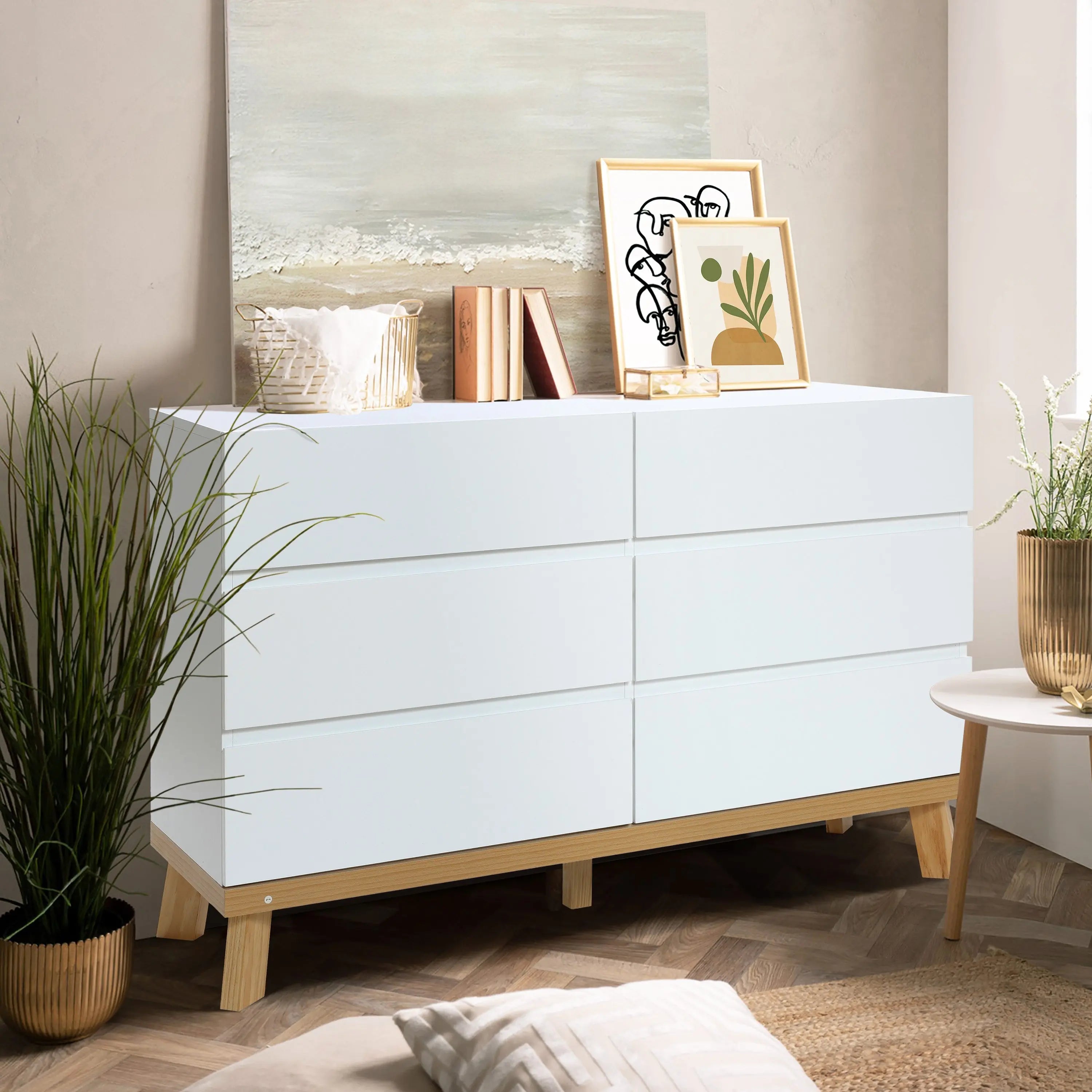 Luxenhome Modern White Wood 6-Drawer Dresser Luxenhome Modern White Wood 6-Drawer Dresser