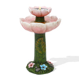 Beautiful-Pink-flower-2-tier-Birdbath-with-solar-powered-lights