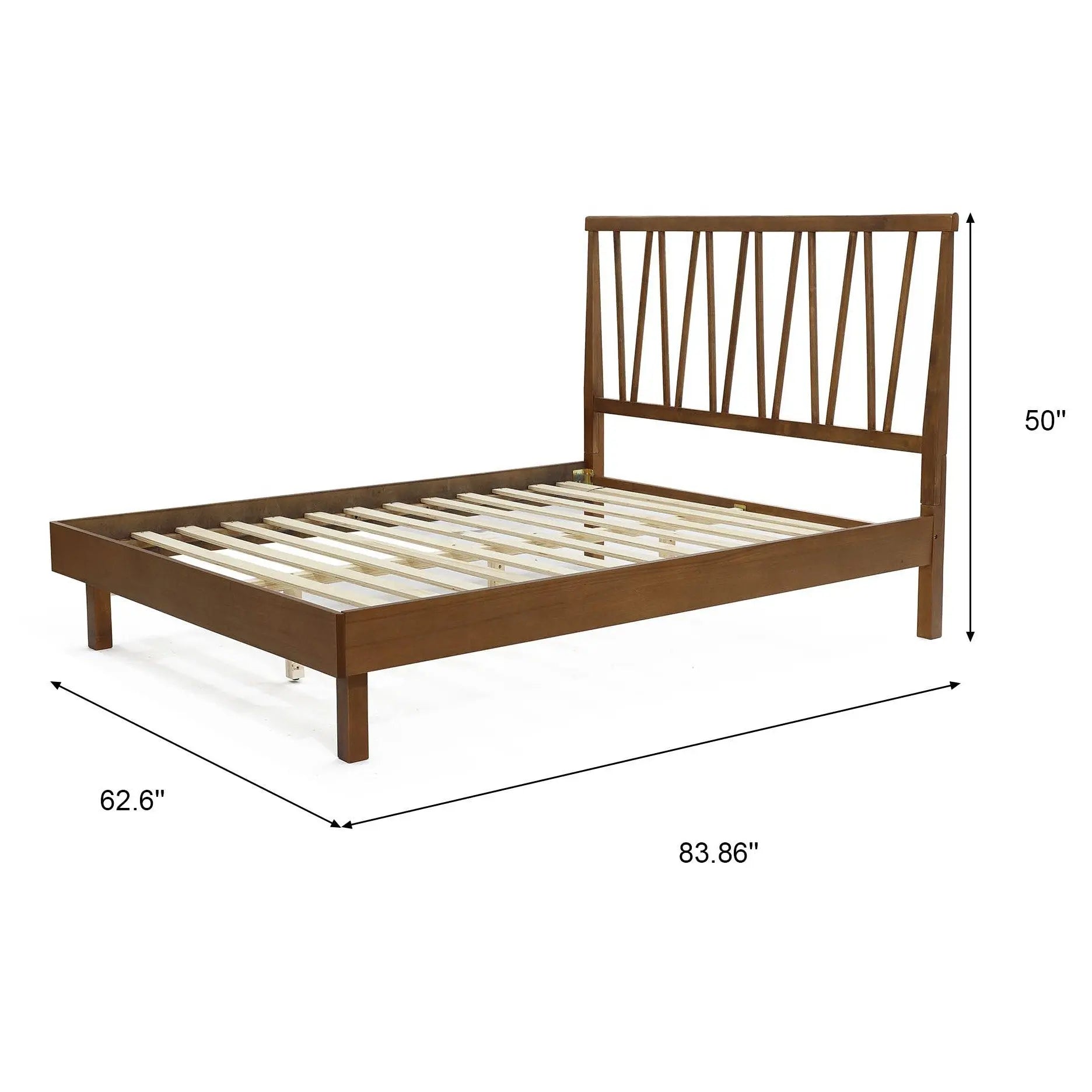 Mesa mid-century modern walnut finish spindle bed, queen - LuxenHome