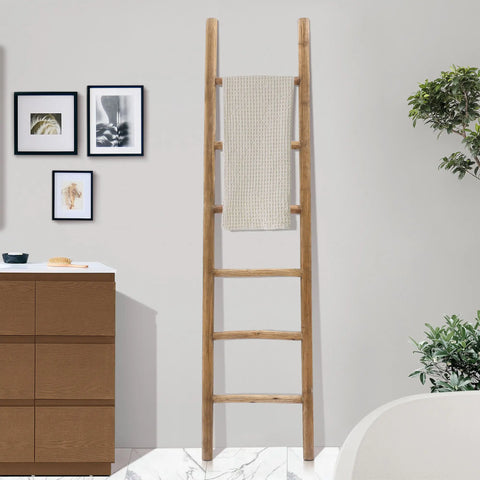 Natural wood finish blanket ladder, 6.2 ft tall