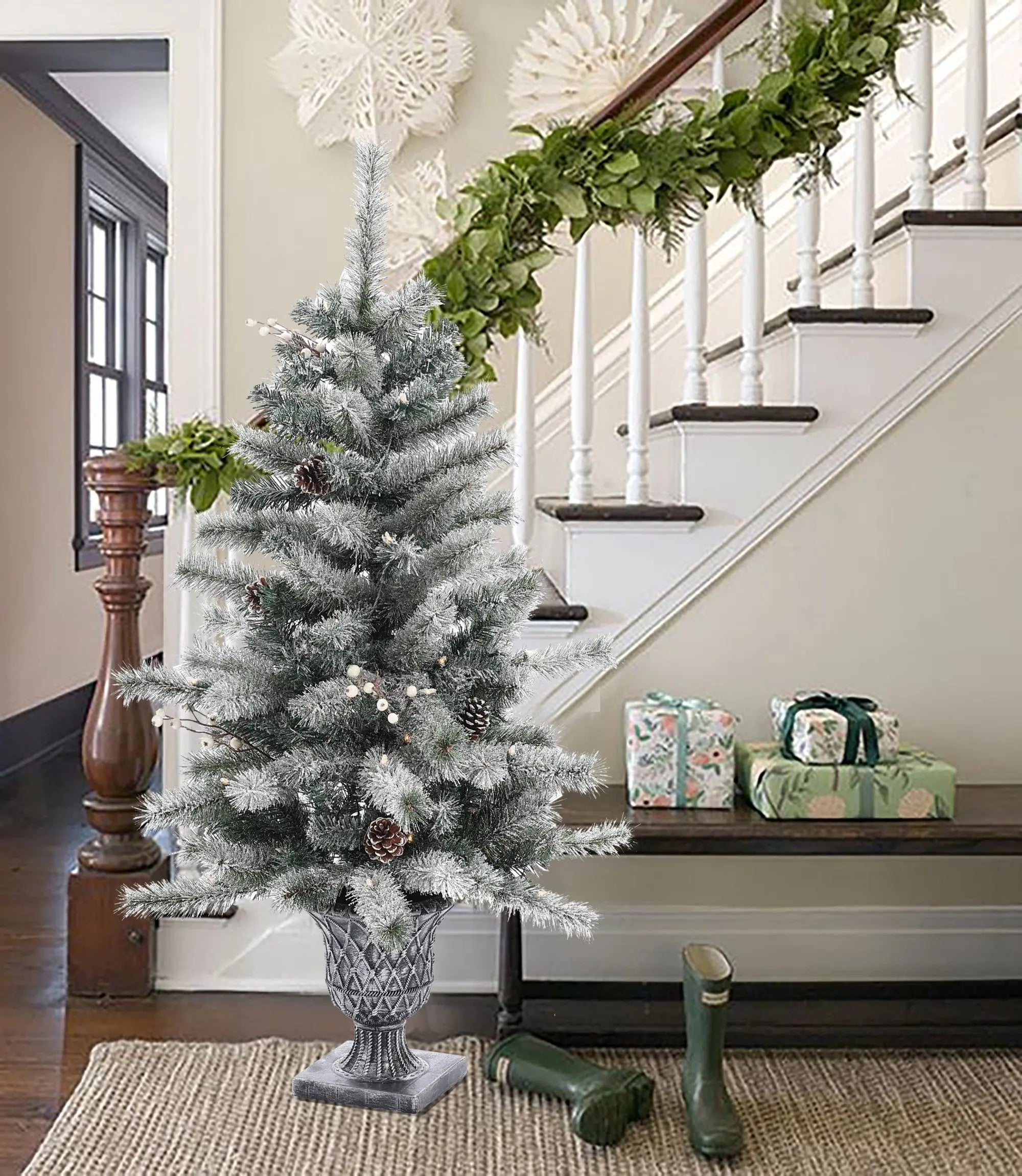 set-of-2-pre-lit-led-artificial-christmas-trees-fit-on-the-stairs