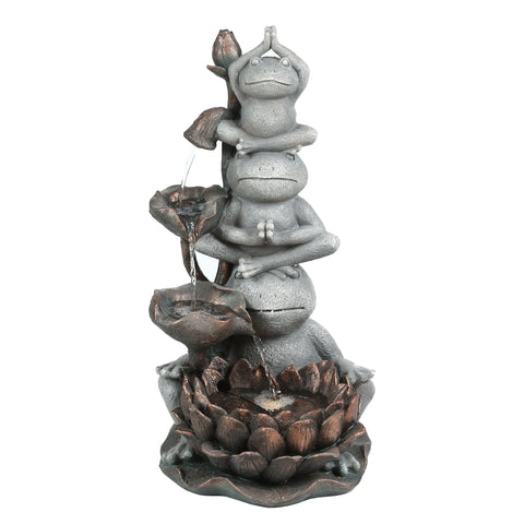 Gray Resin Frog Totem Outdoor Fountain with LED Light